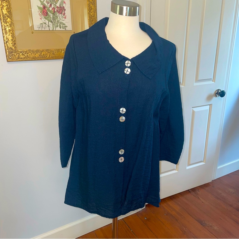Niche by Nilgun Derman, Aria button up light jacket / tunic, navy, size M